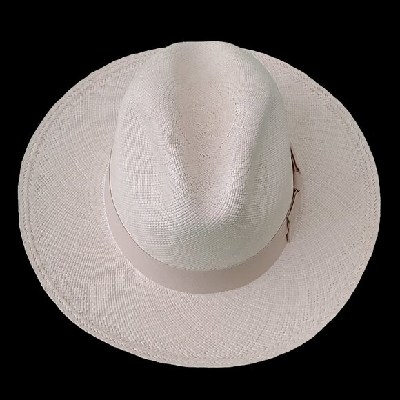 M.A.M.A. - Fedora Women\'s Straw White Hat, Light Beige Ribbon main image 5